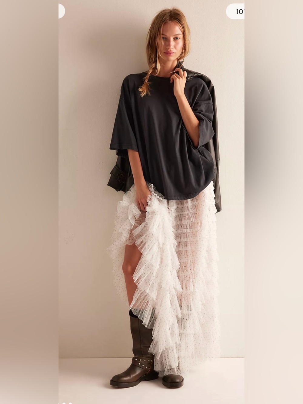 Free People Return of the Ruffle Maxi‎ Slip Skirt XS Pin Dot Ivory 13.5” waist!